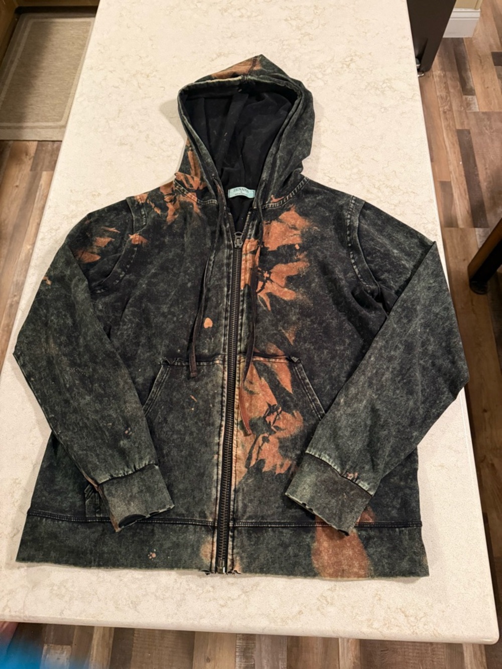 Zenana Women’s Black & Orange Tye-Dyed Zip-Up Hoodie Jacket